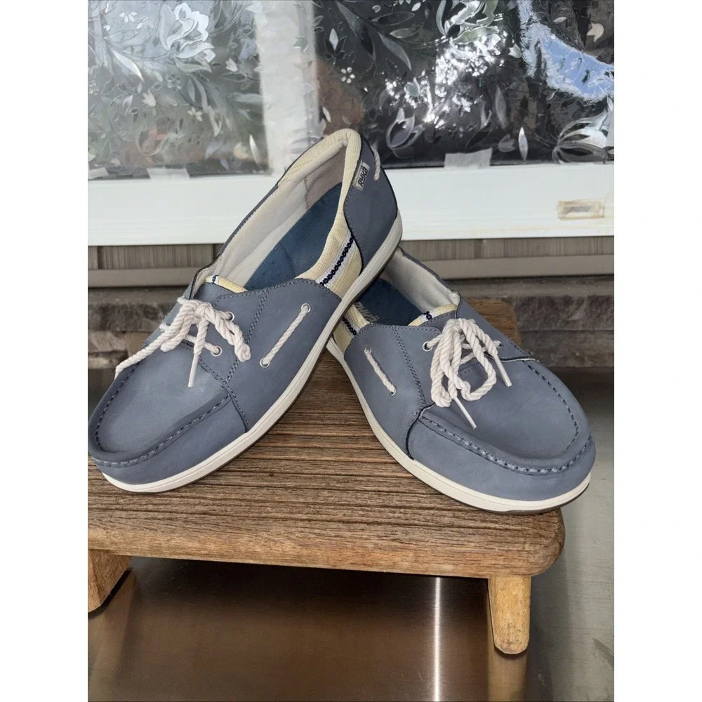Womens Ryka Size 10 W Chatham Boat Shoes Slip Ons/Lace Bluish Grey Rubber Sole